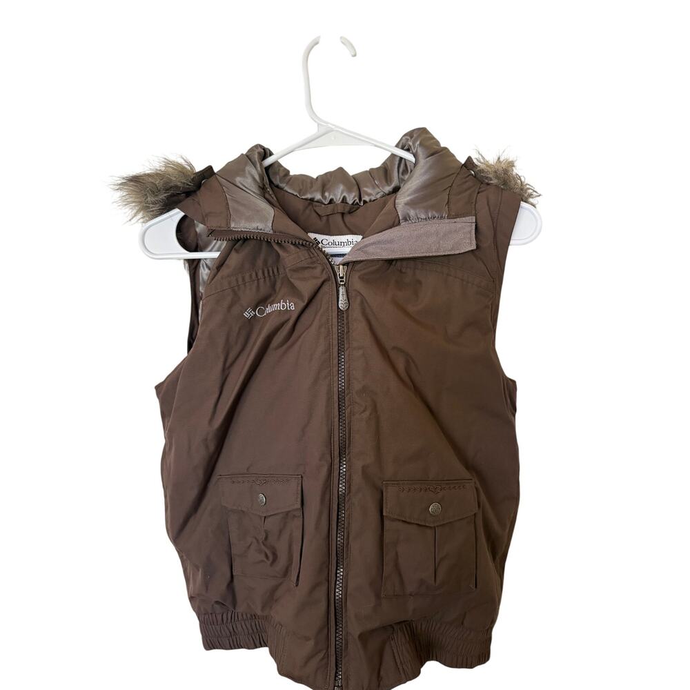Columbia Youth Brown Faux Fur Hooded Insulated Vest Size 14/16